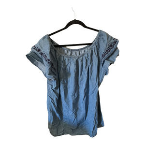 St John's Bay Chambray Off The Shoulder Blouse Light Wash Denim Blue Size 1X